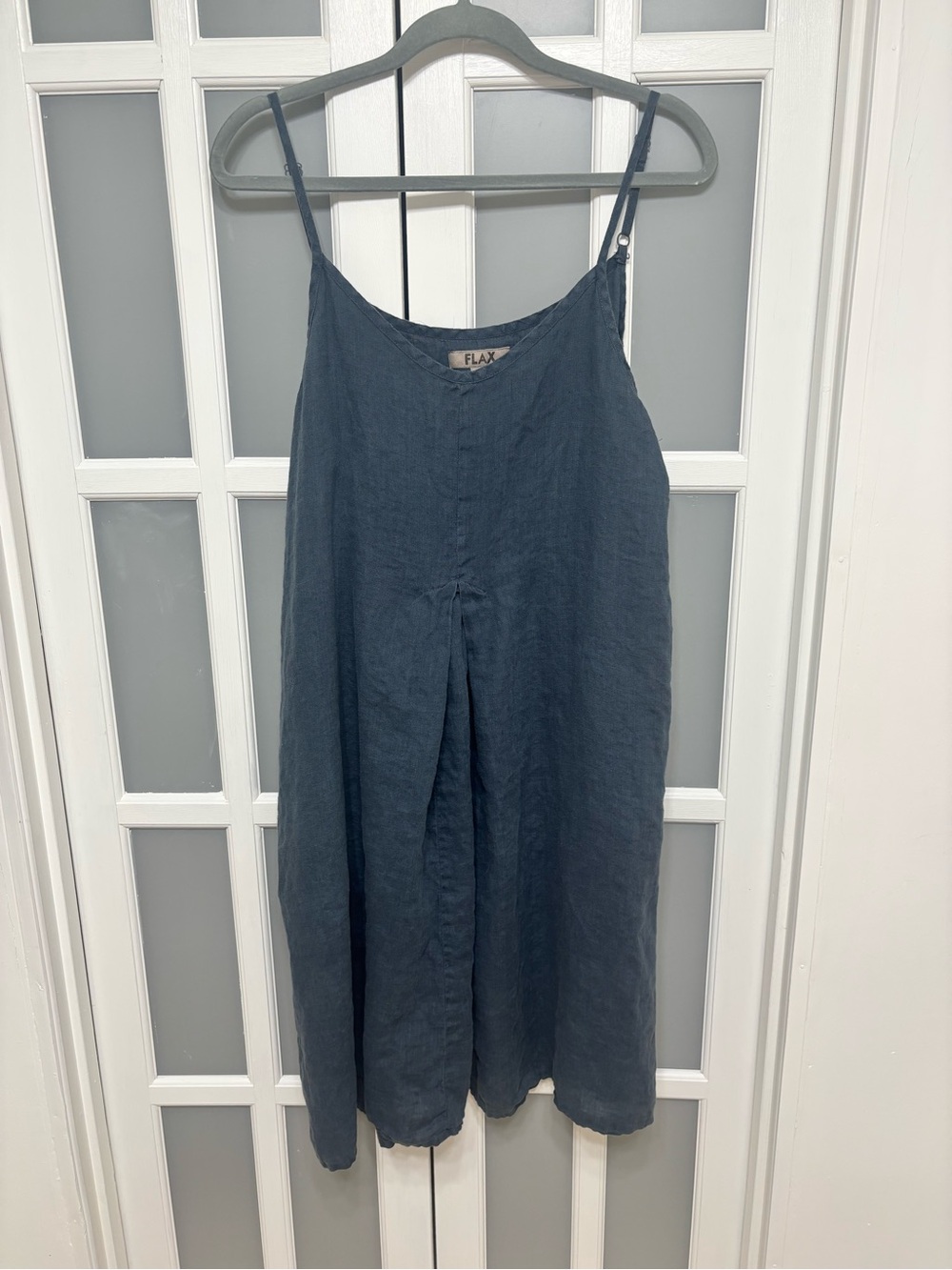 FLAX 100% Linen Dress Women M Blue Knee Length Lagenlook Pockets Lithuania